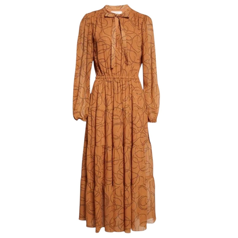 ALC Marlowe Silk Maxi Dress Size 6 Long Sleeve Pleated Flowy Boho